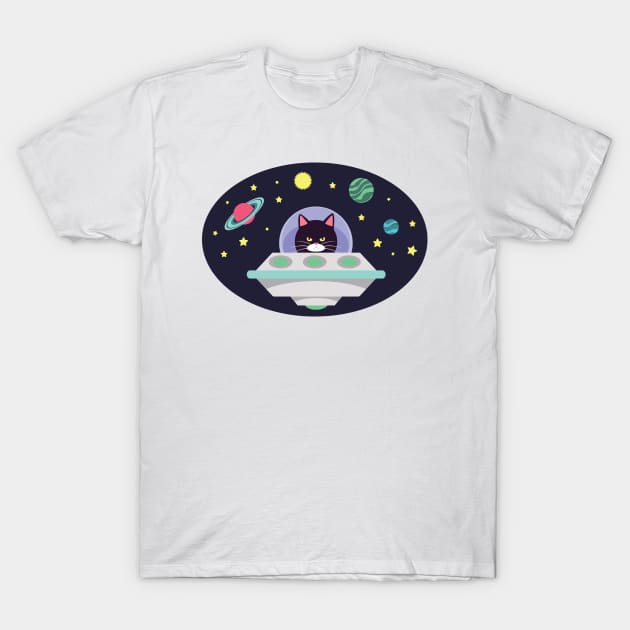 Grumpy UFO Space Invader Cat T-Shirt by KittenMe Designs